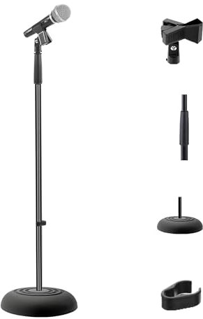 Pyle Universeller Mikrofonständer – M-6 Mikrofonhalter und Höhenverstellbar von 27,5” bis 57,5” Zoll mit Kompakter Runder Basisplatte – Schnell Einstellbarer Lock-Tight Knopf, Leicht und Zuverlässig