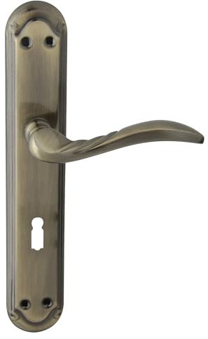 domino Türgriff 72 Drückergarnitur BB-Buntbart Set Langschildgarnitur Türklinke für Zimmertür, Kellertür & Innentür L-Form Türbeschläge aus Aluminium Bronze Türdrückergarnitur PETRA M3