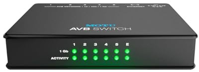 Switch Ethernet pour Réseaux AVB MOTU Switch AVB, 5 Ports Gigabit, Latence Ultra-Faible, Conception Rackable. Permet de relier plusieurs interfaces AVB.