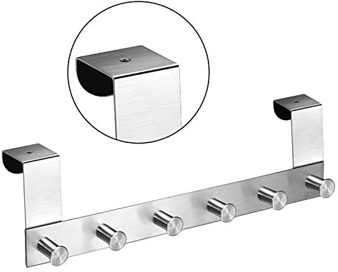 qobobo Krok i rostfritt stål, dörrgarderob, klädkrok, dörrkrok, garderobskrok, 6 rader, krokar utan montering av väggfästet (för dörrtjocklek mindre än 42 mm)