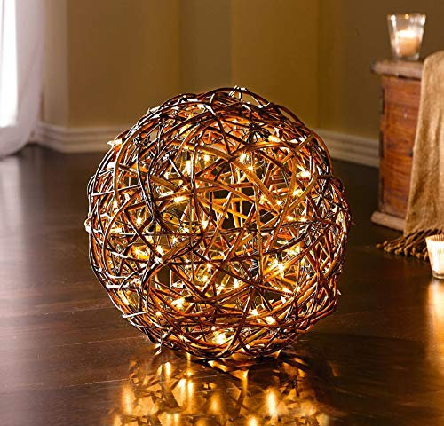Dekoleidenschaft Deko-Kugel Lichterzauber aus Weide mit 50 LED Lichtern, Tischlampe mit Lichterkette
