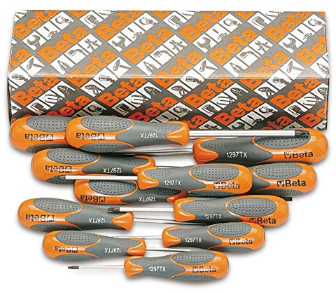 Beta 1297TX/S12 – Set 12 Giraviti Torx® Evox, Acciaio Cromato con Punte Fosfatate, Impugnatura Bi‑materiale, Misure T6–T45 – Utensili Professionali