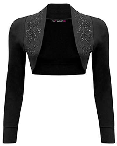 WearAll New Ladies Beaded Shrug Bolero Top Womens Sizes Black 12/14