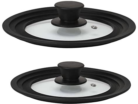 Culinario Juego de 2 Universal de Tapa de Cristal con la Boca Válvula y Borde de Silicona para diámetro de 16/18/20 cm y diámetro de 24/26/28 cm, Cacerola de protección contra Salpicaduras