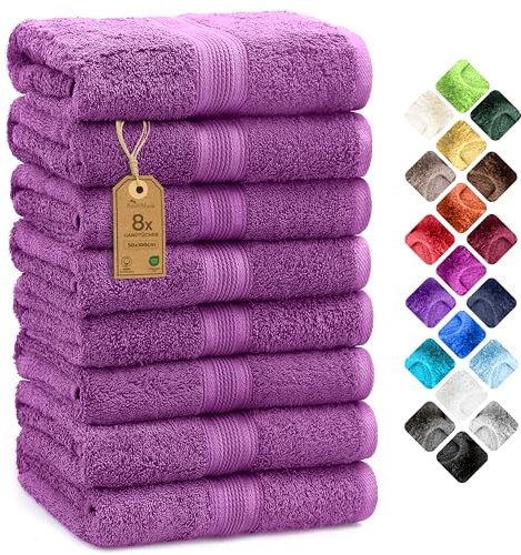 NatureMark 8 Handtücher Set - 100% Baumwolle - Saugfähige und langlebige Handtücher, Größe 50×100 cm, Lila