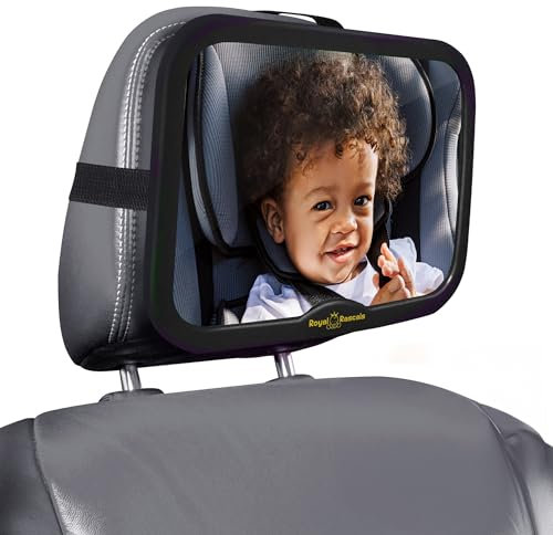 ROYAL RASCALS Baby Auto Spiegel - Rückspiegel für rückwärts gerichtete Kindersitze - SCHWARZ - Passt in jede verstellbare Kopfstütze - Dreh- und Kippunktion - Splitterfrei - PREMIUM SICHERHEITSPRODUKT
