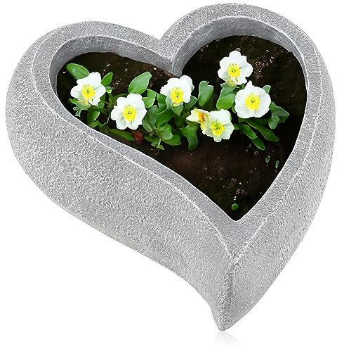 com-four® Deko-Herz zum Bepflanzen - große Pflanzschale als Grabschmuck, für Garten oder Terasse - liebevolle Grabdekoration - Pflanztopf in Herzform als Grabbeigabe (1 Stück - Herz - 34x30cm)
