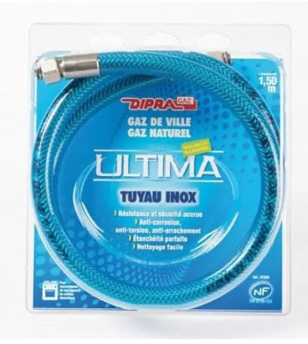 DIPRA - Tuyau gaz naturel inox 2 m - Raccords G1/2 - Gaine PVC - Sans date limite d’emploi - Certifié NF