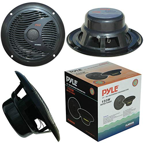 Pyle 2 PLMR60B Lautsprecher, 18 cm, 180 mm, Schwarz, Doppelkegel, wasserfest, für Meer, Pool, Boot, Hotel, Pub, Bar, 4 Ohm, 75 Watt RMS, 150 Watt Max, Paar