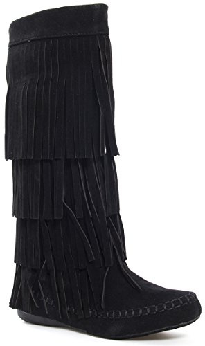 V-Luxury Womens 28-Mudd55 Closed Toe Mid Calf Knee High Mocassin Flat Boot,Black,8.5