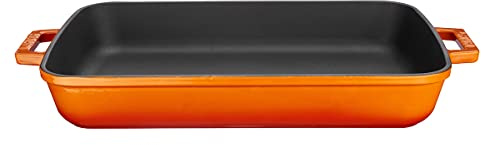 Lava Signature Plat de Cuisson rectangulaire en Fonte émaillée 25,4 x 40,6 cm, 10 x 16 inch, Orange épicée