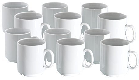 Van Well 12er Set Porzellan Kaffeebecher Profi 280ml weiß stapelbar