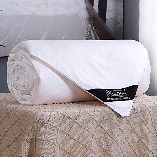 LilySilk Summer Silk Comforter with Cotton Shell 100% Silk Quilt King 104x92 Inches, Long Strand Silk Filled, Smooth Lightweight