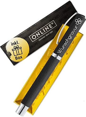 Online Personalisierter Füller mit Gravur Vision Black als Geschenk I Klares Design, satiniertes Aluminium, Iridium-Feder M I Schwarzer Füllfederhalter inkl. Geschenkverpackung