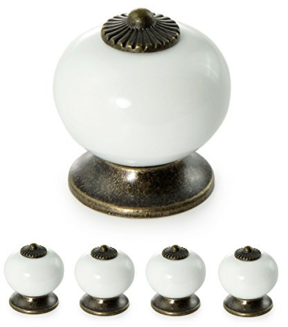 Ganzoo Möbelknöpfe Set aus Porzellan/Keramik weiß/Möbelgriff Türknauf Schrankgriff Schrankknopf Möbelknauf Knauf & Griff Vintage Shabby Landhaus Antik für Möbel Schublade (4 Stück, weiß)