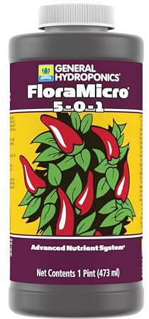General Hydroponics FloraMicro 5-0-1 Plant Food, Flora Series Advanced Nutrient System, for Hydroponic Applications and Container Plants, 16 oz.