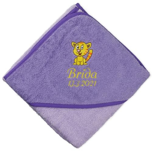 Wolimbo Kapuzenhandtuch personalisiert mit Namen und Motiv - lila-Flieder - 100x100 cm - für Baby und Kinder