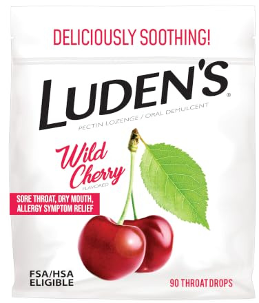 Luden's Sore Throat Relief Lozenges for Minor Everyday Irritation & Dry Mouth, Wild Cherry Flavored Drops, 90 Count
