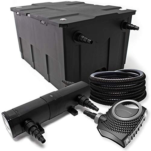 Wiltec Kit complet: CBF-550 Filtre de bassin jusqu'à 60000 L Biologique, NEO10000 SuperECO pompe de filtration 10000l/h 80W, CUV-218 lampe uv UVC Clarificateur avec 18W, 25m Tuyau 25 mm