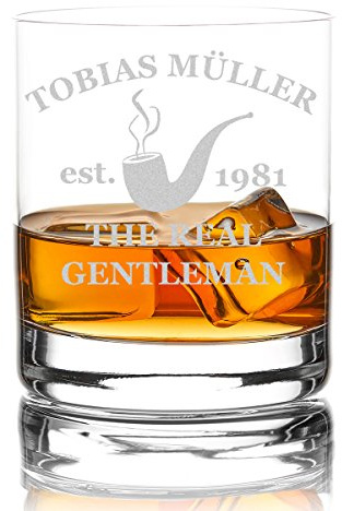 polar-effekt Whiskyglas Personalisiert 320 ml Trink-Glas für Whiskey, Rum und Scotch - Geschenk-Idee für Männer - Motiv-Gravur Real Gentleman Pfeife