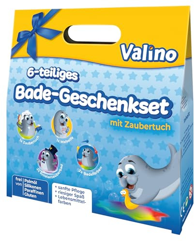 Valino Kinder Badespaß 6 tlg Geschenk set Knisterbad Badefarben uvm