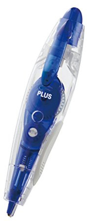 PLUS Korrekturroller PS WH-035, 6 m x 5 mm, Stiftform mit Druckmechanik, 2-Wege-Korrektur, sofort überschreibbar, 1 Stück, blau