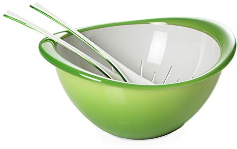 Omada Design Tazón, colador y ensalada (3 piezas), 26 cm de diámetro, de color, ergonómico y con un diseño innovador, interior blanco y borde exterior de color, Trendy Line