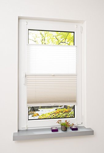 Liedeco® Plissee (Day and Night) verspannt mit Klemmträger / 100 x 130 cm weiß-beige (Breite x Höhe) / lichtdurchlässig und lichtundurchlässig Blickdicht stufenlos verstellbar in einem Doppelplissee