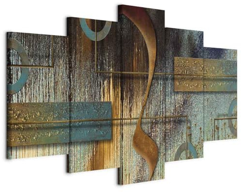 B&D XXL - Leinwandbild geometrische Formen türkis, 200x100 cm, 5-teilig | Hochwertige Leinwand, sofort aufhängbar, ideal fürs Wohn- oder Schlafzimmer, wasserfest und lichtecht, langlebig, stilvoll