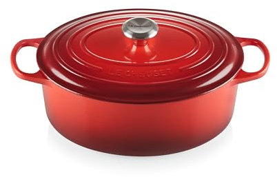 Le Creuset Signature Gusseisen-Bräter mit Deckel, Ø 31 cm, Oval, Für alle Herdarten und Induktion geeignet, Volumen: 6,3 l, 5,705 kg, Kirschrot, 21178310602430