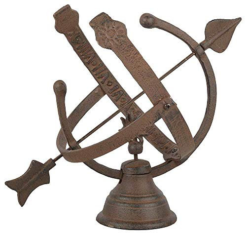 zeitzone Sonnenuhr Antik-Stil Gusseisen Rostbraun Gartendeko 32cm