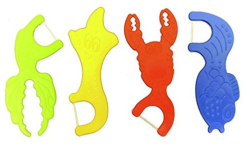 Lot de 6 porte-fil dentaire Kids Ocean Flosser - 32 sachets (6 x 32 pièces).