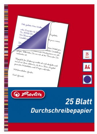 Herlitz 10303717 Lot de 25 feuilles de papier carbone pour écriture à la main A4 (Bleu) (Import Allemagne)
