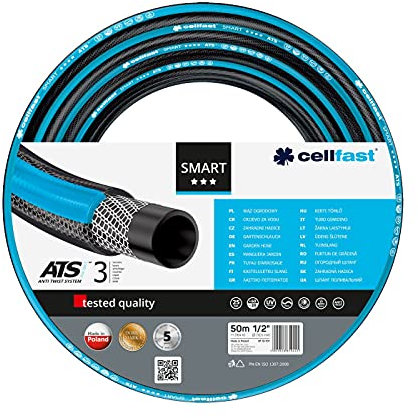 CELLFAST Gartenschlauch Schlauch 3 Lagiger Wasserschlauch Für Garten Dauerhafter Polyestergarn Flexibler Bewässerungsschlauch UV Beständig Anti Algen Basic 25 Bar 1 2 Zoll 50 Meter Smart