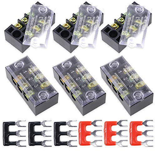 Hilitchi 12pcs 600V 15A 3 Position Double Row Screw Terminal Strip and 400V 10A 12 Postions Red/Black Pre Insulated Terminal Barrier Strip