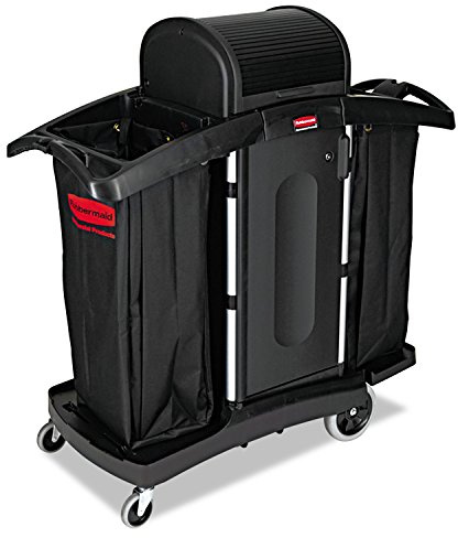 Rubbermaid Commercial Products Compact High Security Housekeeping/Janitorial Cart with Wheels, Black Vinyl Bag, Locking Doors and Cabinets, Holds Towels/Linens/Trash for Hotel/Motel/Hospital/Schools