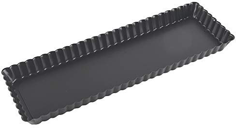 Paderno 47717-35 Tortiera Antiaderente con Fondo Mobile – Stampo rettangolare per dolci e torte salate 35 x 11 cm, Altezza 2,5 cm, colore nero