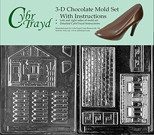 Cybrtrayd M008AB Molde de chocolate para caramelos, incluye instrucciones de moldes de chocolate 3D y kit de 2 moldes, casa y accesorios