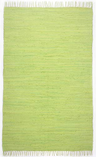 Dhurry | fläckig | platt tygmatta i 100% bomull; handvävd, tvättbar, kan användas på båda sidor | 160 x 230 cm; grön | glad bomull