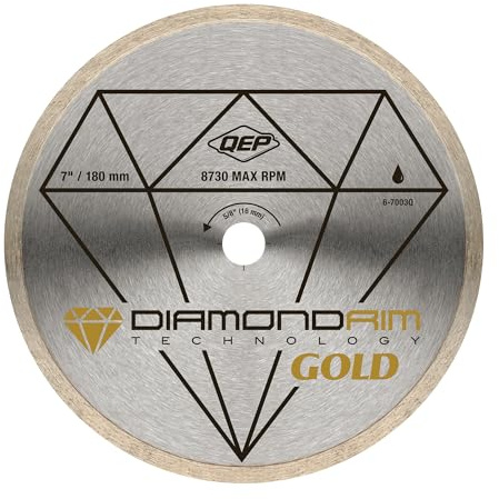 QEP 7 Continuous Rim Premium Diamond Blade for Wet or Dry Cutting of Ceramic, Porcelain, and Marble Tile, Silver