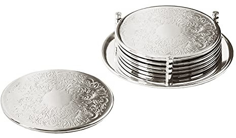 EDZARD 6er Set Untersetzer Brügge (Ø 9 cm) in Silber - Unterteller als Glasuntersetzer, Untersetzer für Gläser, Tassenuntersetzer - in rund für Topf, Kerzen, Gläser, Getränke statt Bierdeckel