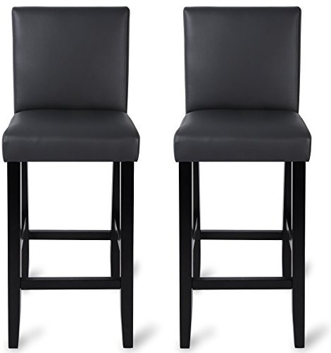 WOLTU Barhocker Holz Bistrostuhl Bistrohocker mit Lehne, 2er Set, Massivholz, Antirutschgummi, Kunstleder, dick gepolsterte Sitzfläche, Grau