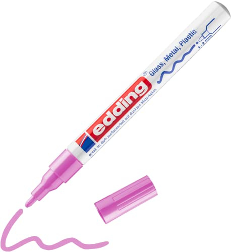 edding 751 glanslackmarkör – rosa – 1 lackmarkör – rund spets 1–2 mm – färgpenna för glas, sten, trä, plast och papper – vattentät, starkt täckande