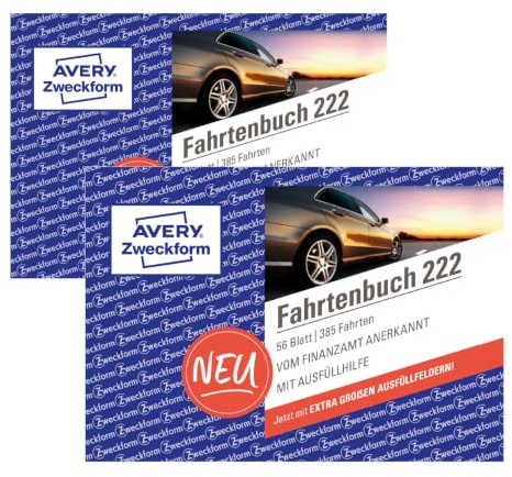 AVERY Zweckform 222-2 Softcover Fahrtenbuch PKW (Finanzamt anerkannt, DIN A6 quer 148x105mm, 112 Seiten|385 Fahrten, Deutschland & Österreich, Abgrenzung privater/geschäftlicher Fahrten) 2er-Pack