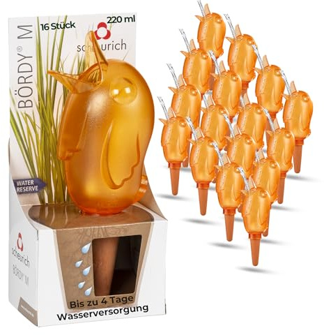 Scheurich Wasserspender Bördy M | 16 x Orange | 220ml Füllmenge | Bewässerungskugel klein mit Ton Fuß | Wasserspender Pflanzen und Blumen Terrakotta Stiel