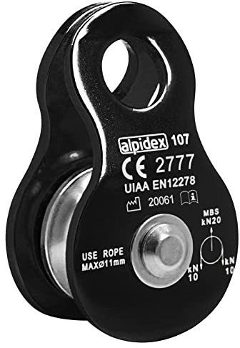 ALPIDEX Seilrolle Umlenkrolle 20 kN Mobile Pulley Flaschenzug EN12278 11 mm | Seilrutsche, Seilwinde, Flaschenzugsystem, Abseilen, Bergsport, Aluminium, Edelstahl, Karabiner, Baum, Schwerlast