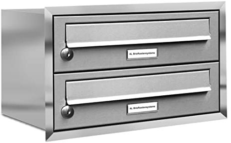 AL Briefkastensysteme, 2er Unterputzbriefkasten, Doppel-Briefkasten rostfrei, 2 Fach Briefkastenanlage modern, Edelstahl Postkasten