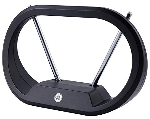 GE UltraPro Traditionella kaninöron inomhus svart TV-antenn, dipoler, viktad bas, bordsantenn, digital, HDTV-antenn, smart TV-kompatibel, 4K 1080P VHF UHF, kompakt design, 33675