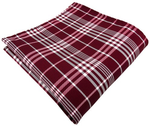 TigerTie Einstecktuch in rot bordeaux weinrot silber grau kariert - Tuch 100% Polyester