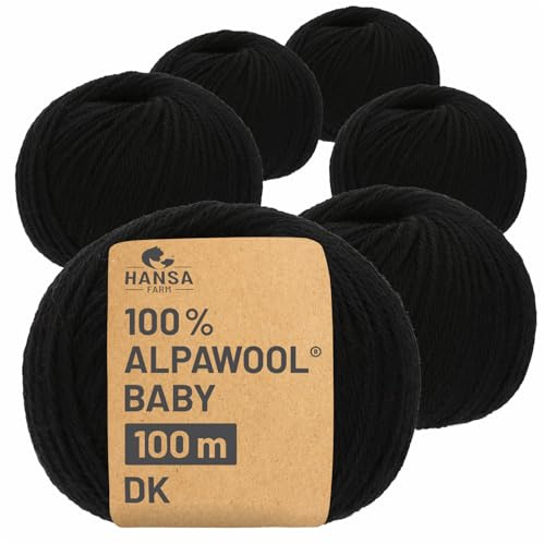 HANSA-FARM | 100% Baby Alpakawolle in 50+ Farben (kratzfrei) - 300g Set (6 x 50g) - weiche Alpaka Wolle zum Stricken & Häkeln in 6 Garnstärken by Hansa-Farm - Schwarz